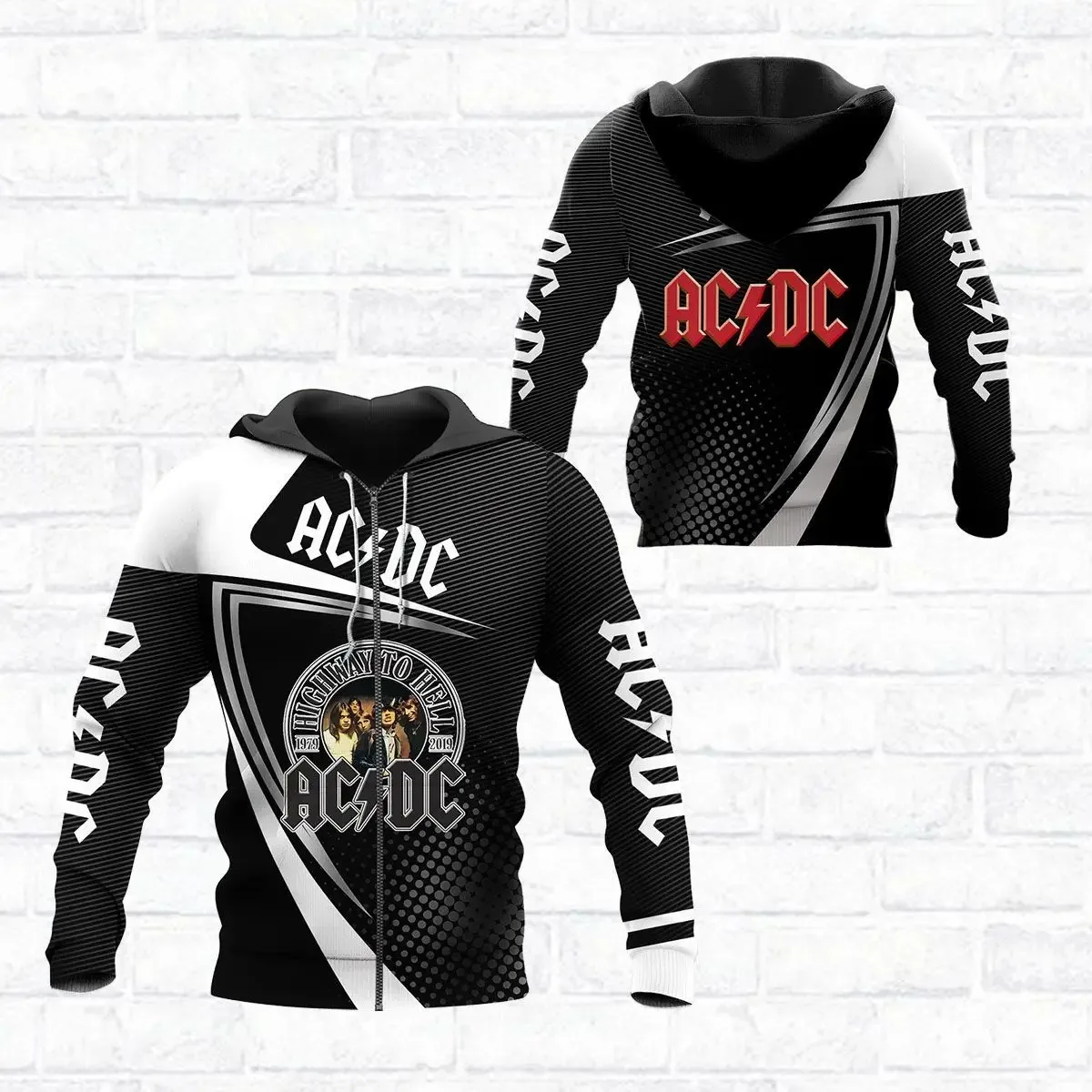 

2024 Spring and Autumn Popular Retro AC/DC Men's 3D Printing Fashion Rock Men's and Women's Top Casual Zipper Hoodie Jacket