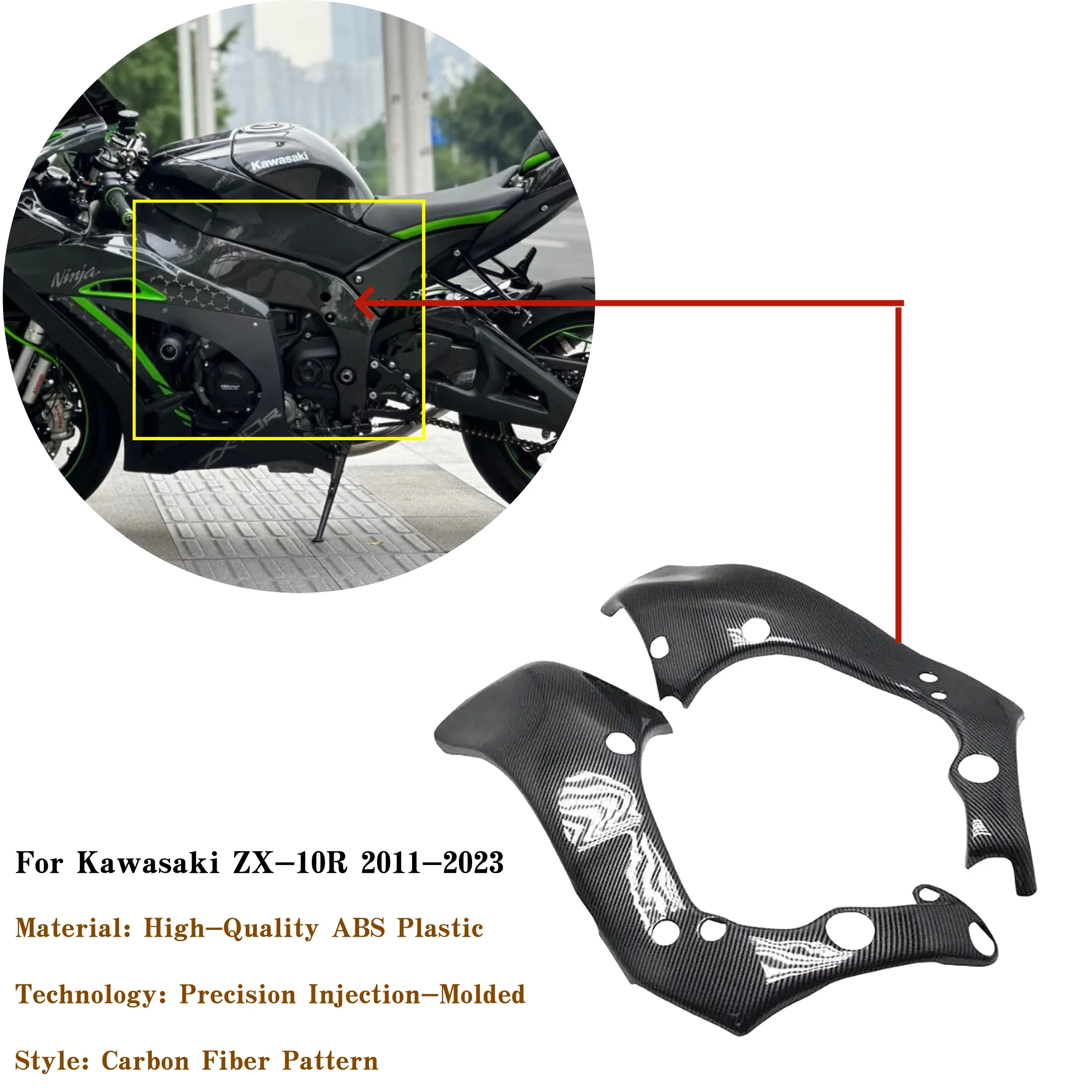 

For Kawasaki ZX-10R ZX10R 2011 2012 2013 2014 2015-2023 Motorcycle ABS Carbon Fiber Look Frame Cover Side Panel Protector