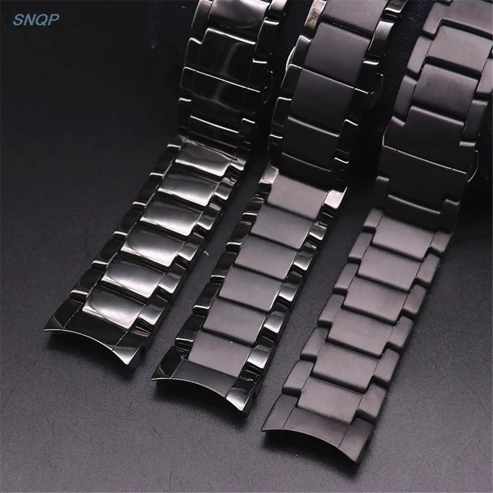 22mm 24mm Ceramic Watch Strap for Armani AR1451 AR1452 AR1400 AR1410 Band Men Matte Curved End Butterfly Buckle Wrist Bracelet