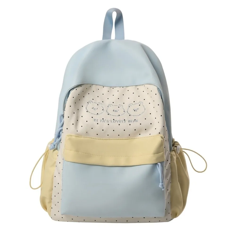 New Large Capacity Polka Dot Backpack Multifunctional Black Bear Schoolbag Lightweight Student Mochilas for Women