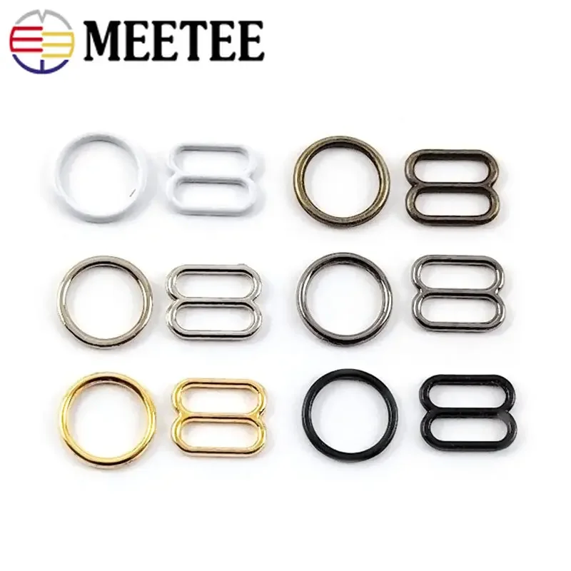 50/100Sets Metal O Ring Buckles Bikini Bra Clothes Adjust Slider Clasp Underwear Strap Connect Hook Sewing Hardware Accessories