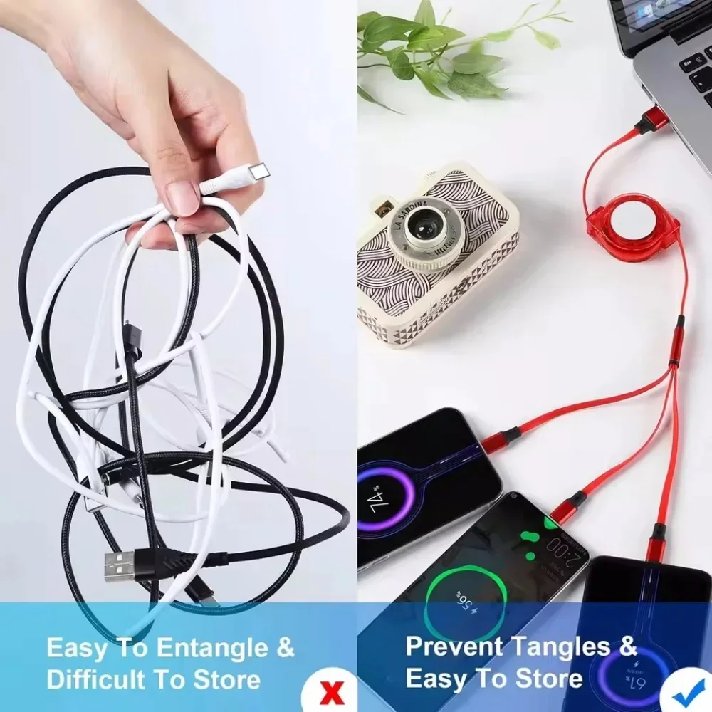 3 in 1 Retractable Data USB Cable Type C Fast Charging Cable – Multi Charger Cord For iPhone Android Phone Type C Xiaomi Huawei view 5