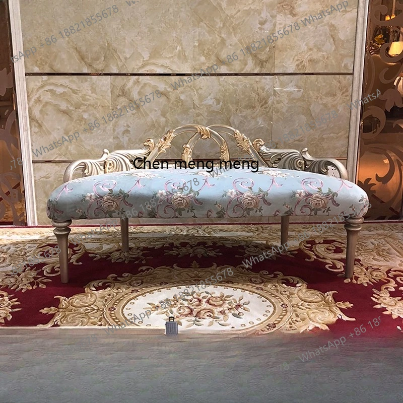 French solid wood bedside stool luxury carved bedroom bed sofa stool change shoes bedside bench