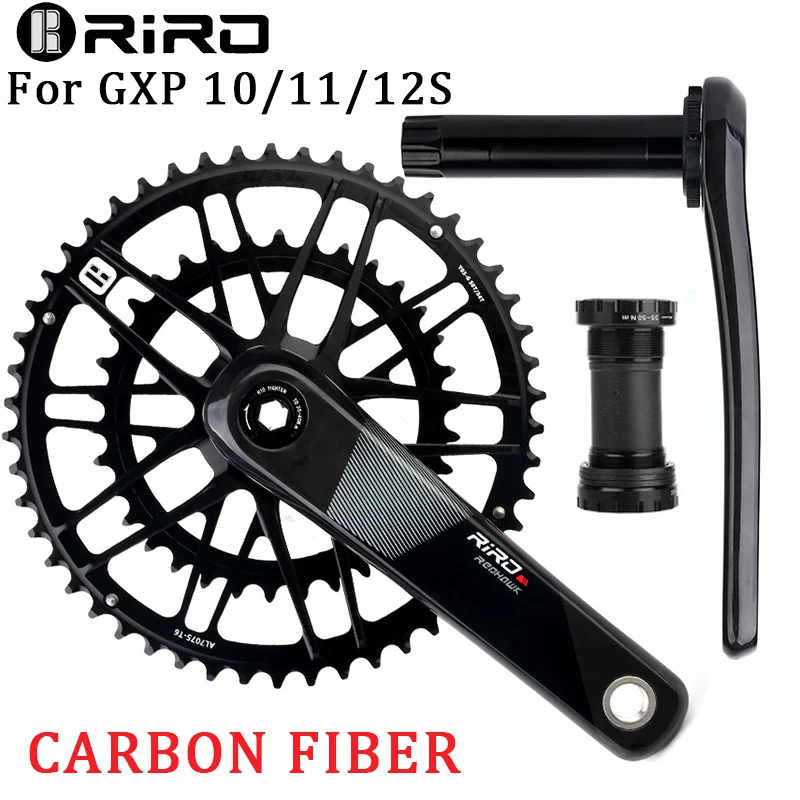 RIRO Carbon Crankset for GXP System Carbon Fiber Road Bike Crankset 50-34T 53-39T Folding Bicycle Crank Set 10/11/12S 105 Crank