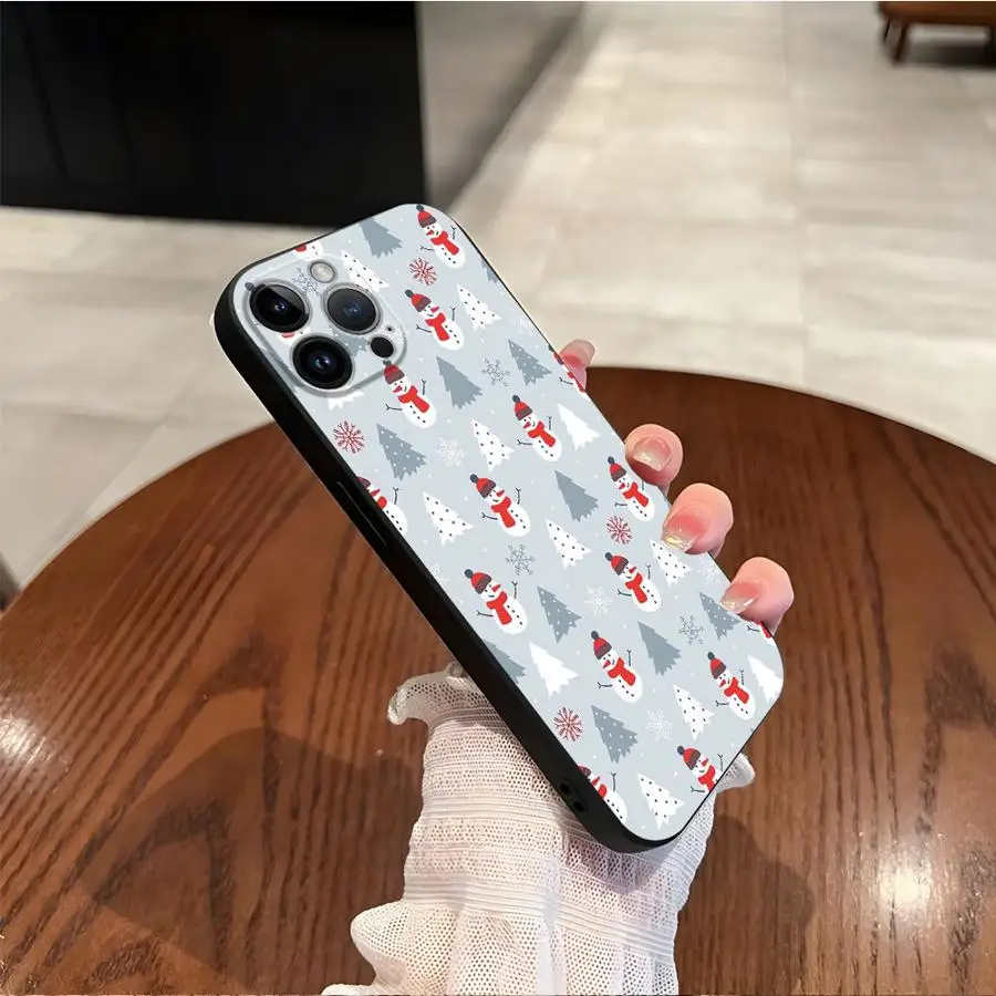 حافظة لهاتف آيفون 13 Mini 7 8 12 11 17 Air 17 16 Pro Max 15 Plus 14 X XS XR SE غطاء خلفي ناعم لعيد الميلاد ثلج