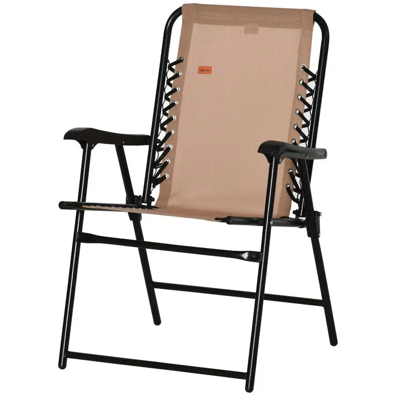 

Outsunny Patio Folding Chair, Outdoor Bungee Sling Chair w/ Armrests, Portable Lawn Chair for Camping, Garden, Beige