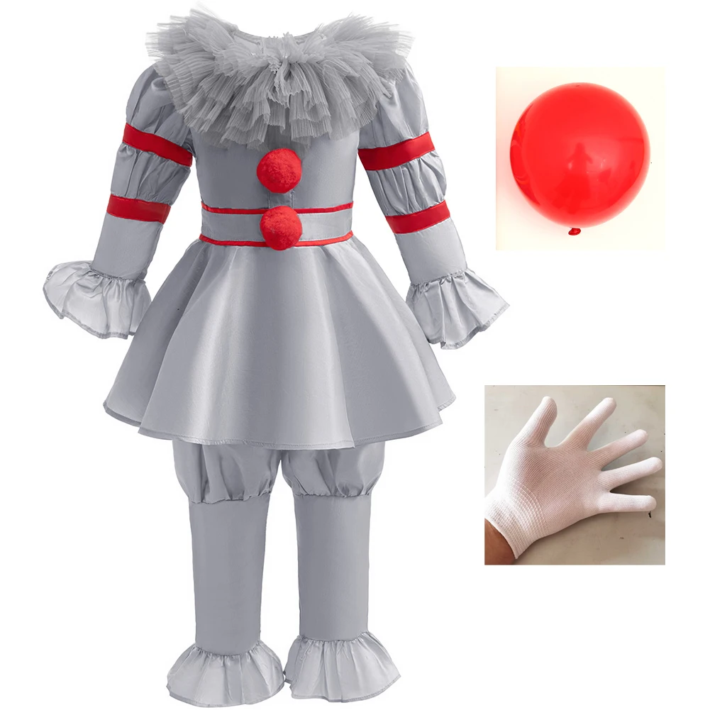 

Carnival Girl Halloween Costume Scary Joker Cosplay Costume Girls Horror Ghost Movie Puff Sleeve Top+Pants 2pcs Clown Costume