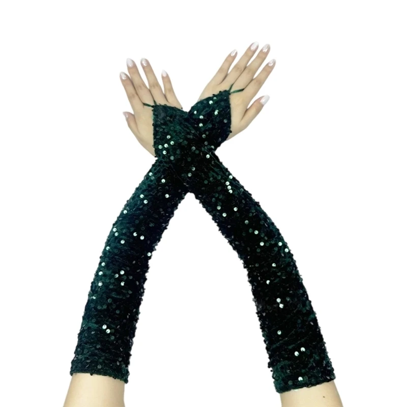 エレガントな指なし手袋スパンコールフランスのユニークな衣装ロング手袋フラッパー花嫁の結婚式のダンスアクセサリー-y166