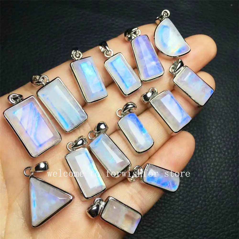 

Natural Enamelled Sri Lankan Handmade Blue Moonstone Pendant With Blue Light 925 Silver Inset Neck High-grade