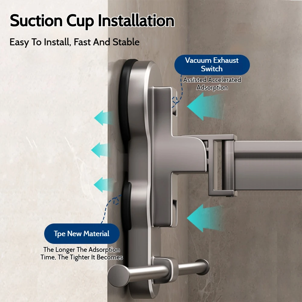 Grey Telescopic Suction Cup Drying Rack Folding Invisible Wall Mounted Balcony Space-Saving Laundry Hanger Travel Clothes Rack