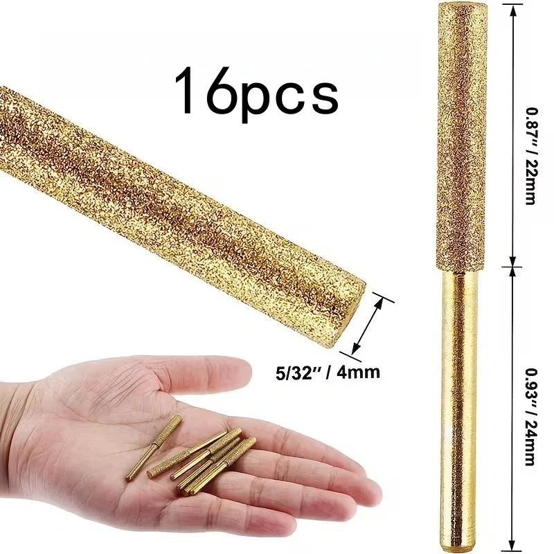 16pcs 4mm Gold Heads, Diamond Coated for Logging Saw Daily Grinding
