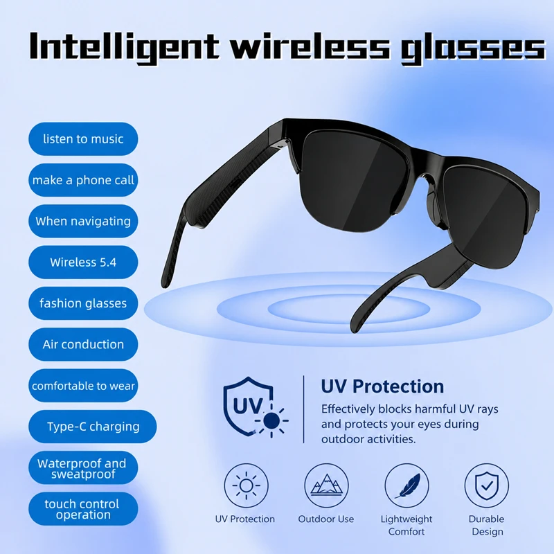    Nouvelles lunettes intelligentes avec traduction IA, enregistrement de conversations Bluetooth, écoute sans fil de la musique, lunettes de soleil intelligentes pour hommes et femmes