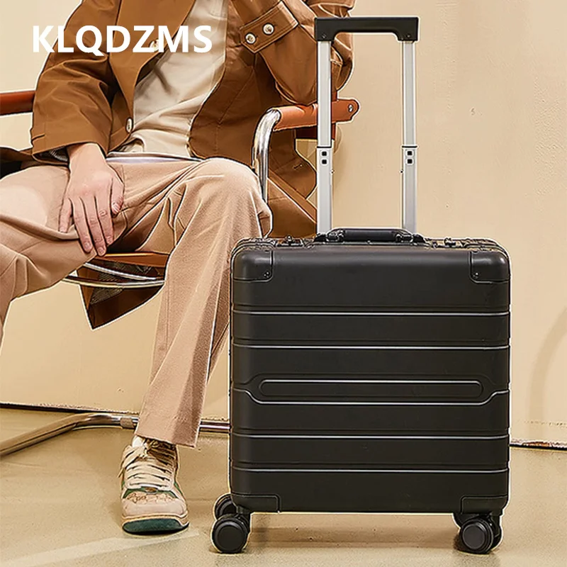 KLQDZMS Walizka podręczna 18 cali, wykonana w całości z aluminium i stopu magnezu, mała walizka na kółkach dla mężczyzn, bagaż biznesowy