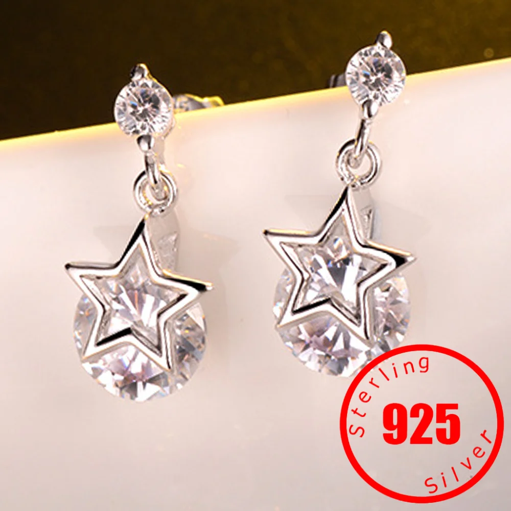 Stamp 925 Sterling Silver new Stud Earrings High Quality Retro Simple Cubic Zirconia Pentagram Hot Sale Popular Jewelry