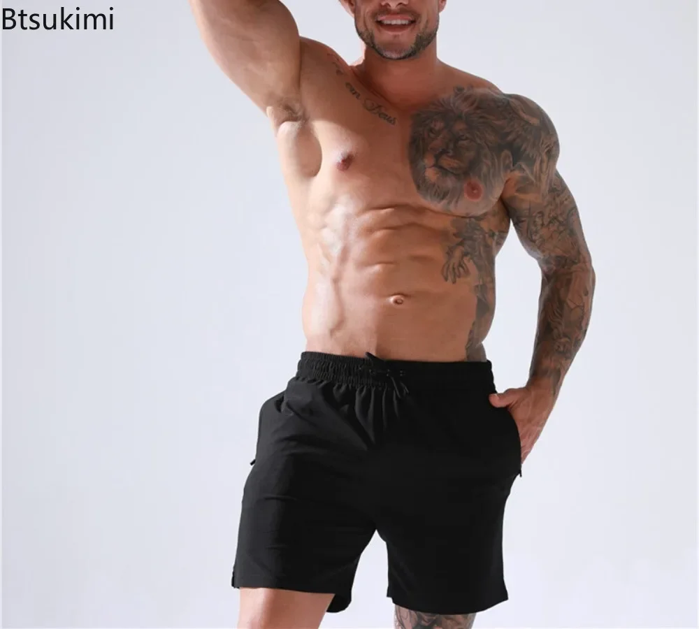 

Лето 2024, новые мужские эластичные плавки, быстросохнущие пляжные шорты с карманами на молнии и сетчатой подкладкой, мужские повседневные спортивные шорты