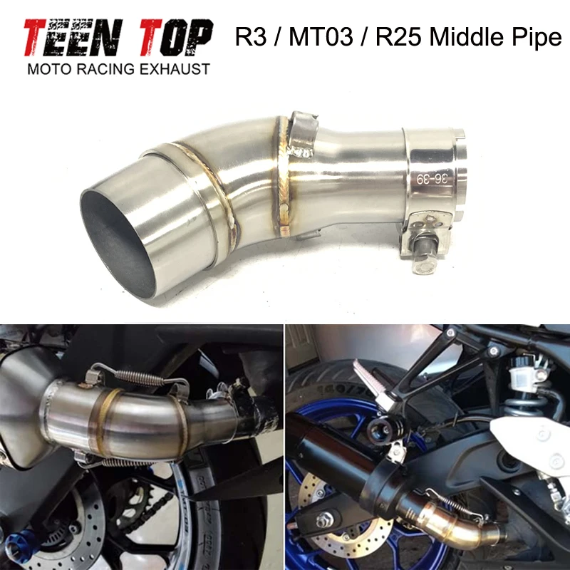 

51mm Motorcycle Exhaust Pipe For Yamaha R3 R25 MT03 Exhaust Middle Pipe MT-03 Mid Connection Tube Modified Escape Moto Adpater