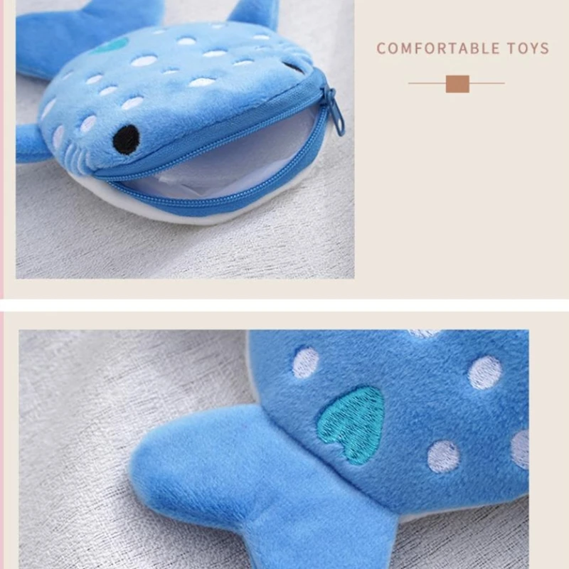 Blue Whale Coin Purse Plush Zipper Wallet Shark Women's Lipstick Holder 066F