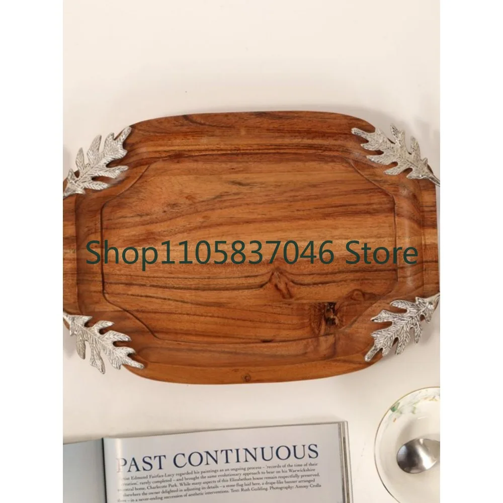 Wooden metal handle, fruit tray, square tray, storage tea table, home decoration ornament