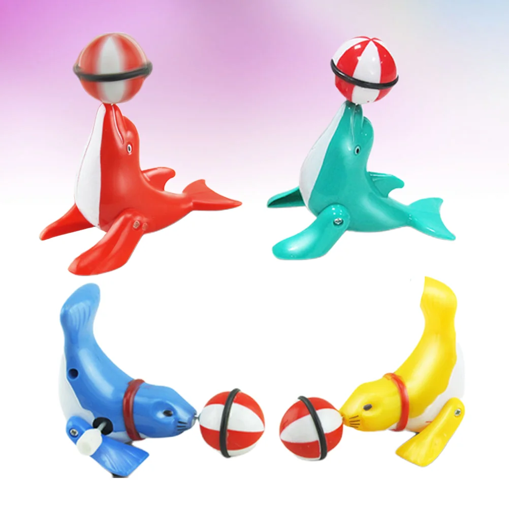 4 Pcs Easy to Grasp Toys Seal Wind-up Crawl Lifelike Walking Model Random Color for Kids