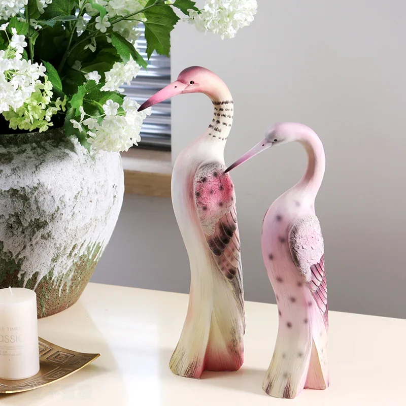 Nordic Pink Crane Animal Resin Decorations Bedroom Living Room Wine Cabinet TV Cabinet Table Decorations Wedding Gift