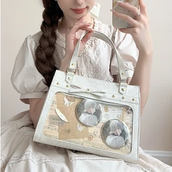 JIAERDI Lolita Ita Bag For Women Transparent Anime Badge Show Shoulder Bag Lady Y2k Chain Cute Bow Handbags Female Bolso Mujer