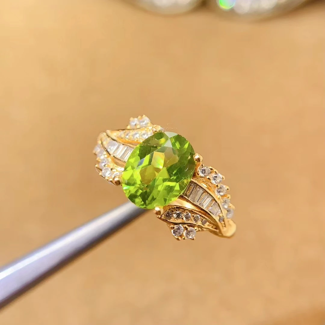 

Ослепительное кольцо с натуральным перидотом для женщин, 7 мм * 9 мм, 1,5 карата, натуральное серебряное кольцо с перидотом 925 пробы с толстым позолотой 18 карат, сохраняющее сияние