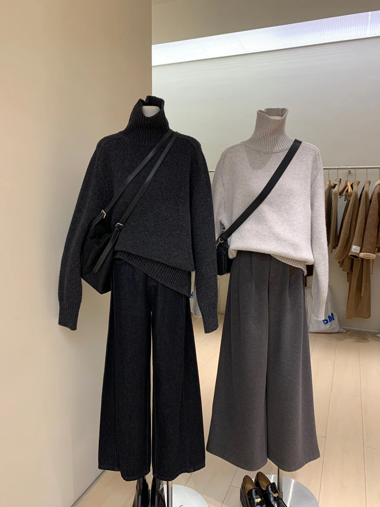 

Women's Heavy Thick Extra-Warm All-Cashmere Loose High-Necked Sweater with Thick Thread for Autumn And Winter Fashion