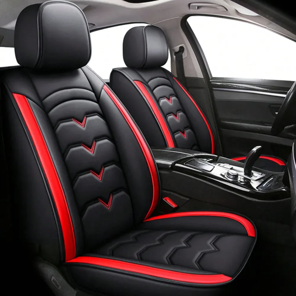 

Car Seat Covers Full Set PU Leather 5 Seats Front Rear Seat Cushion Waterproof Breathable Automotive Seat Protectors Airbag Comp