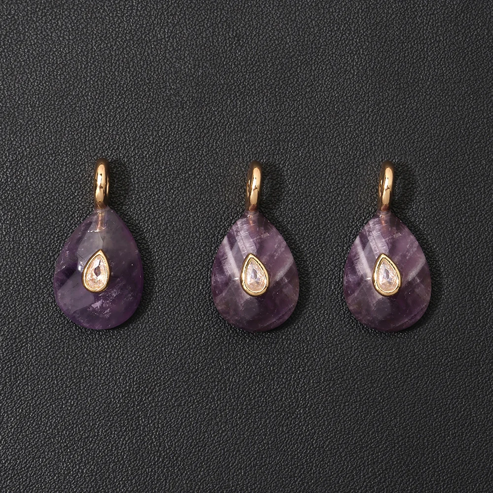1 Stück Wassertropfen-Kristallstein-Anhänger mit eingelegtem winzigem Zirkon, goldener Anhänger in Tropfenform für die Schmuckherstellung, Halskette, DIY-Zubehör – Detail 15