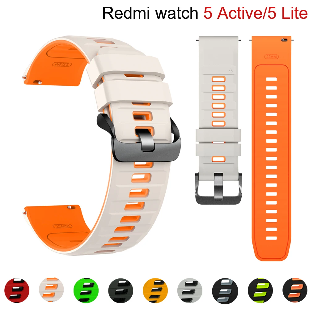 Спортивный силиконовый ремешок для Redmi Watch 5 Lite/5 Active, дышащий браслет, ремешок для часов Xiaomi Redmi Watch 5 Active, 22 мм, ремешки для часов.