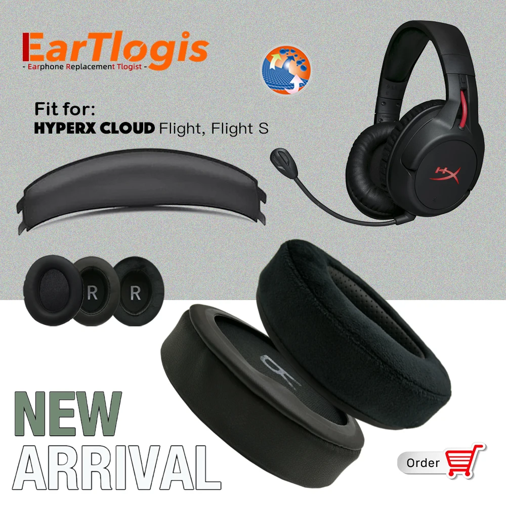 EarTlogis Replacement Ear Pads for HyperX Cloud Flight, Flight S Headphones Thicken Memory Foam Cushions Headset Earmuff Earpads