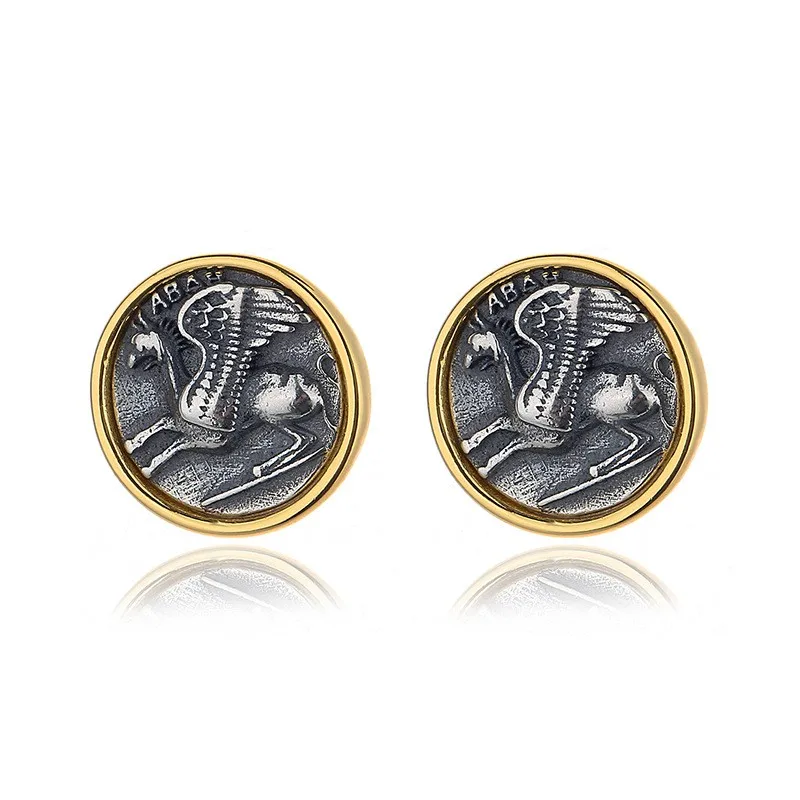 

SJD-2 ZFSILVER 925 Silver Fashion High Quality Luxury Gold Retro Griffin Ancient Coin Earrings Jewelry Women Match-all Gift Girl