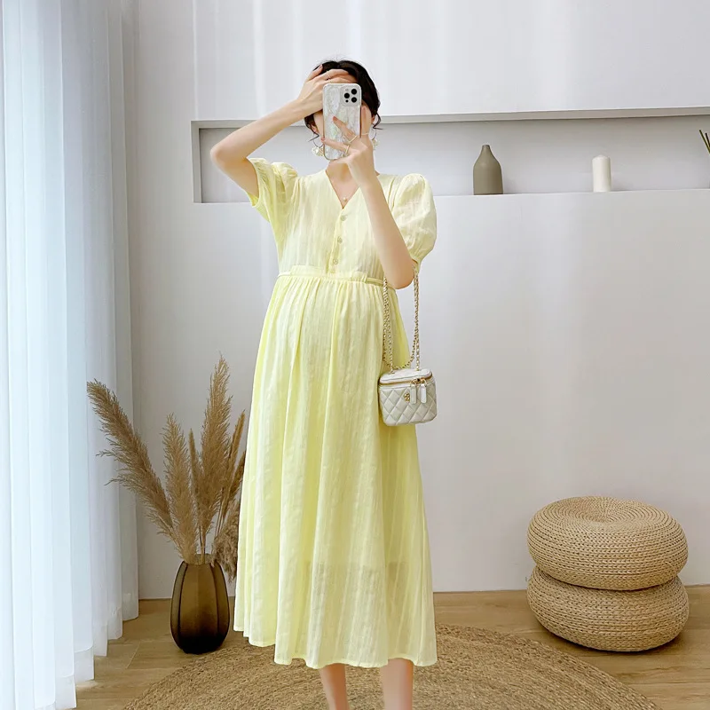 Maternity Clothes Summer Dress Go Out Loose Comfortable Breathable Cotton Summer Long Pregnant Dress 2022 Elegant Versatile New