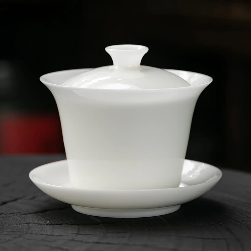 

180ml Iced Jade White Porcelain Gaiwan Handmade Thin Body Tea Tureen Household Tea Maker Sancai Cover Bowl Teaset Supplies Craft