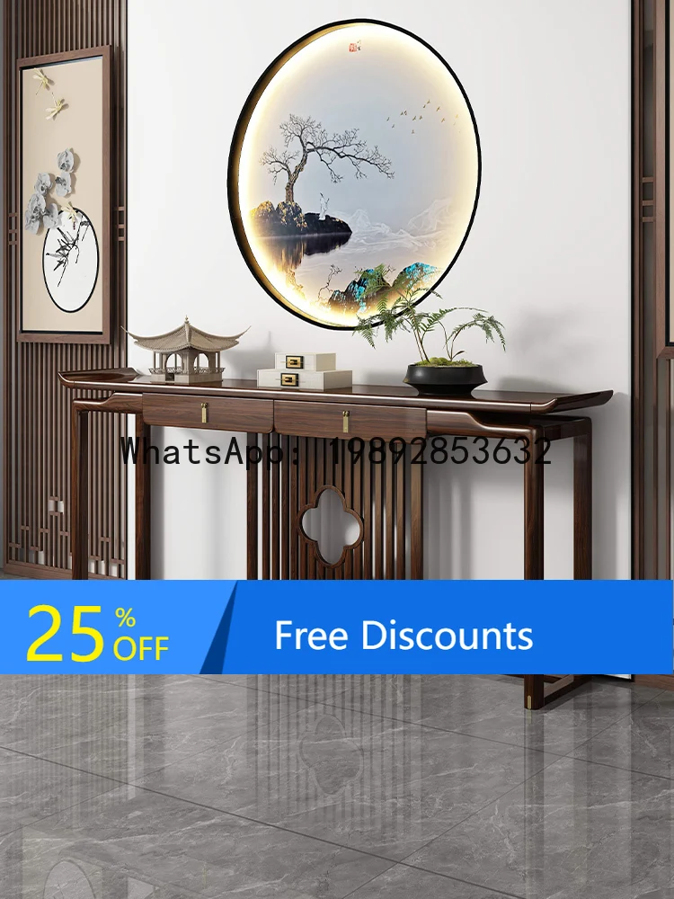 LYY New Chinese Style Entrance  Black Walnut Wood Strip  Entryway Hallway Wall-Mounted Living Room Table Altar Table Light