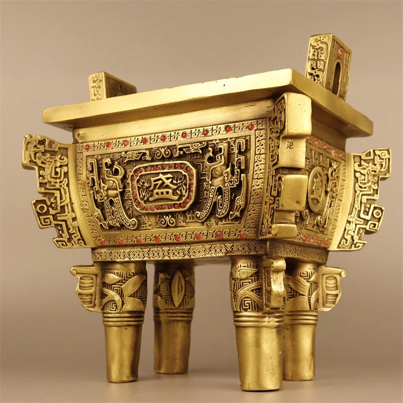 Brass Shengding Bronze Cauldron Square Cauldron  Prosperous Autumn Tripod Decoration Wholesale