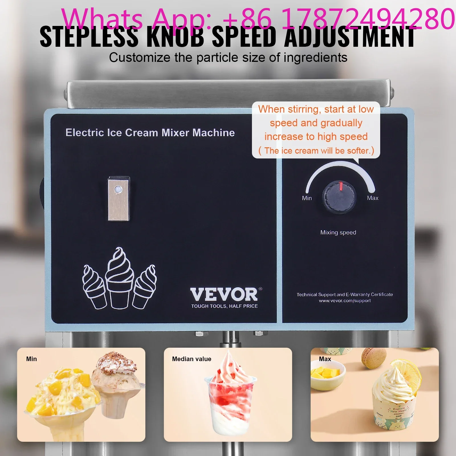 Ice Cream Blender High-Speed Ice Cream Maker Mixer Stir Machine Speed Adjustment Stainless Steel Ice Cream Shaker