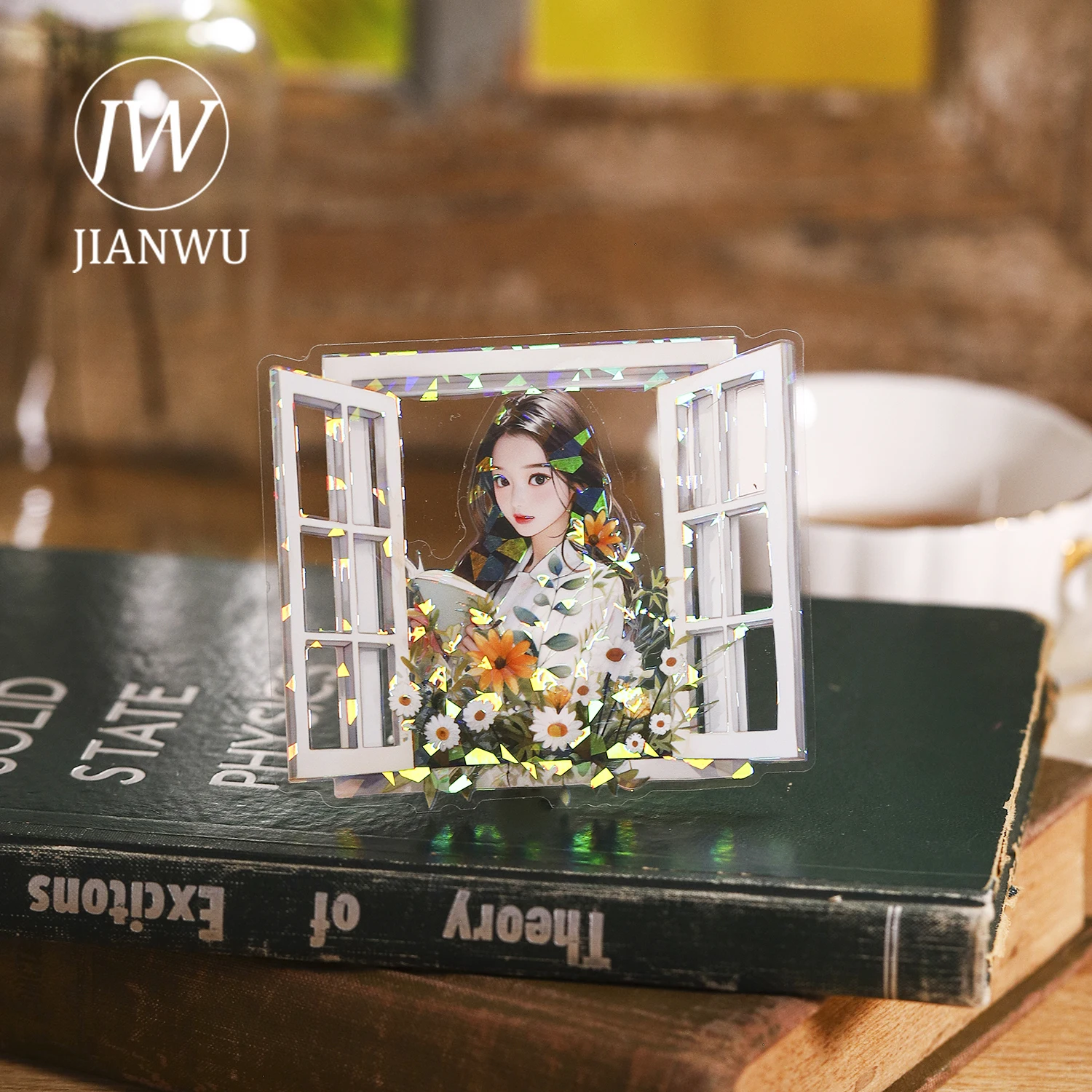 JIANWU Literary Girl Series Vintage Character Window Flower Material Collage PET Sticker Creative DIY Journal Stationery