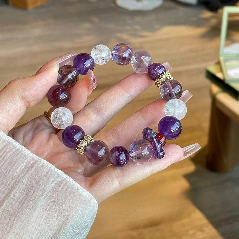 

Natural Amethyst Bracelet Women's Nine Purple From Fire Light Luxury Fashion Lucky Bracelet, Gift