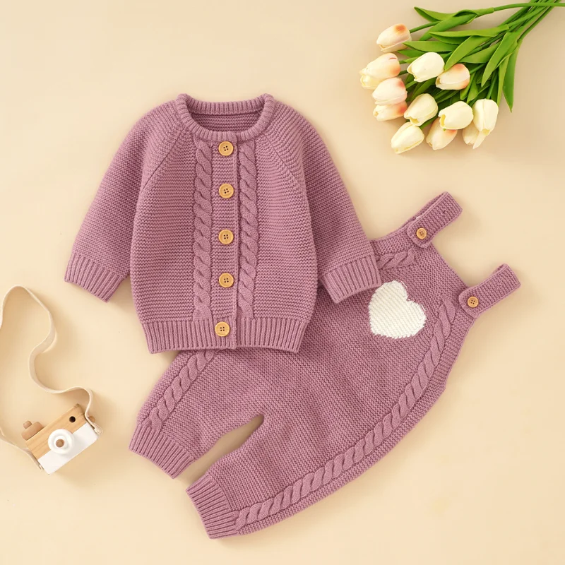 Winter Casual Long Sleeves Sweaters Jackets+Rompers Outfits Sets for Newborn Infant Kids Boys Girls Costumes Autumn Baby Clothes