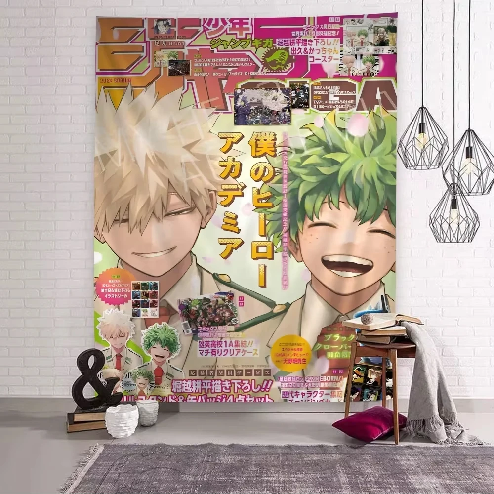 VIKAMA My Hero Academia Anime Tapestry Magazine Cover Style Polyester Wall Hanging Manga Bedroom Dorm Decor Fabric