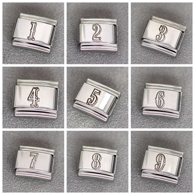 

Stainless Steel diy Accessories Lucky Figure Charm 0 1 2 3 4 5 6 7 8 9 Italian Links Fit 9mm Bracelet Jewelry Bangle Making Kit