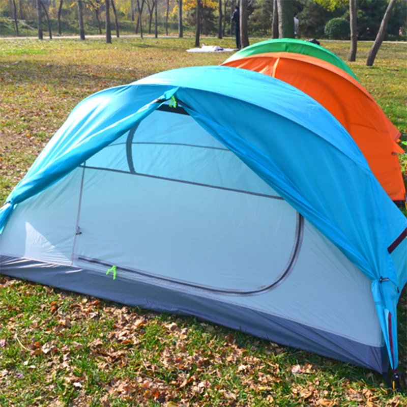 Imagem -02 - Double Layer Camping Tent Nylon Silício Revestido Ultraleve Impermeável à Prova de Vento Portas Duplas Única Pessoa 20d