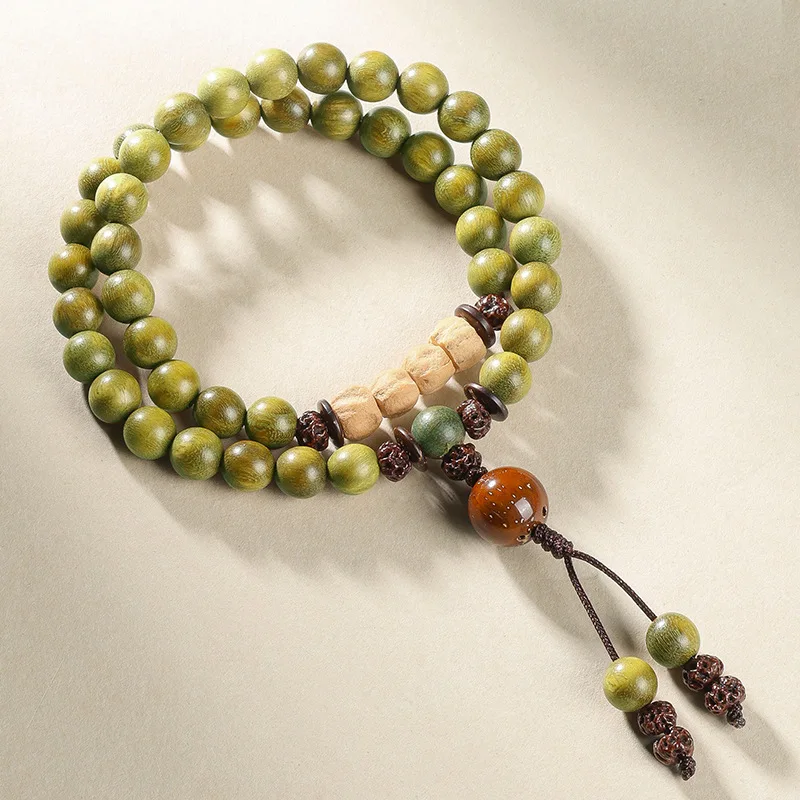 Original Old Materials Green Sandalwood Bracelet Ethnic Style Beads Sandalwood Passion Fruit Seeds Double Circle Bodhi Seed Brac