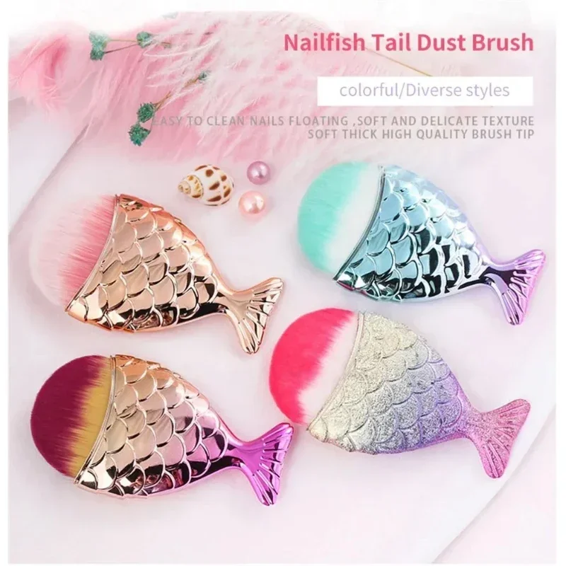 1pc Fish Tail Shape Nail Brush Fishtail Bottom Cosmetic Brushes Soft Cleaning Dust Powder Nails Care Manicure Tool Nail Brushes