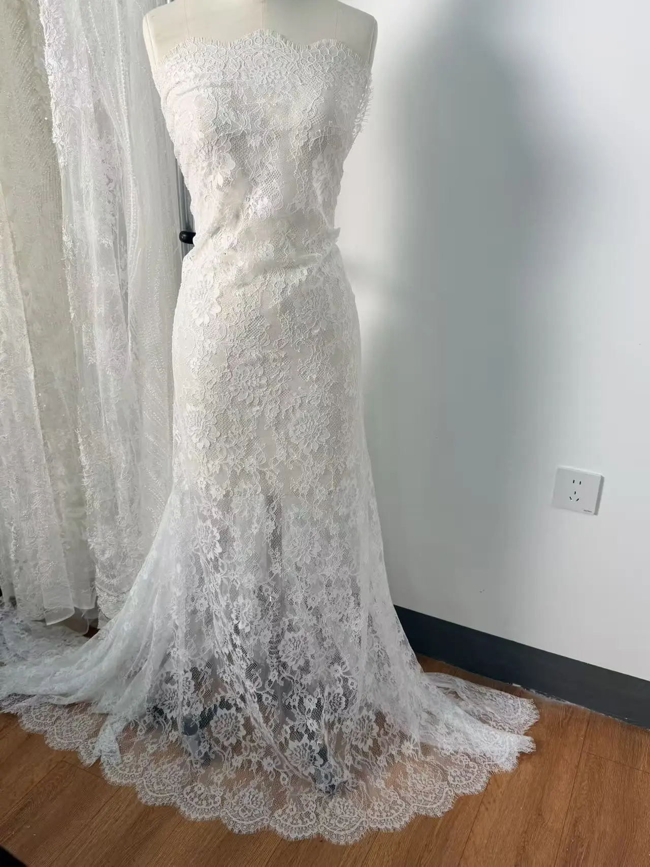 

Alencon Floral Lace Fabric, 3 Meters Chantilly Eyelash Lace Soft Lace Tulle Wedding Dress , Overlay bridal Veil Fabric