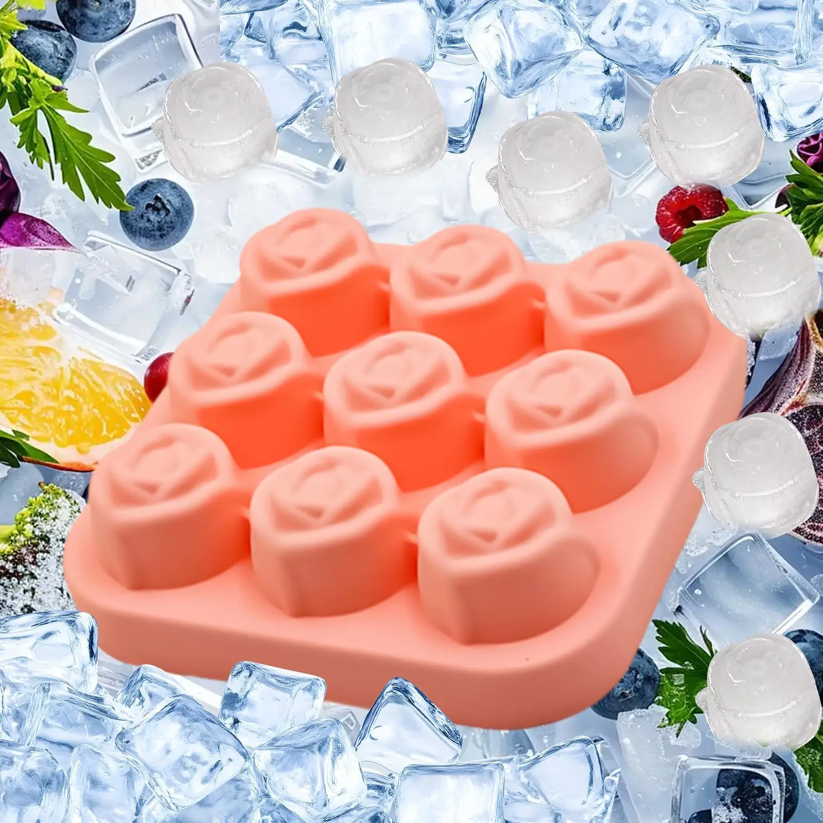 Easy Release Cocktail Ice Molds,Food Grade Rose Shape,Durable Flexible Tray For Whiskey Coffee Tea And Household Drink Scenes