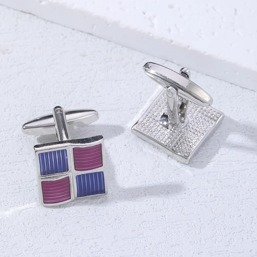 Persönlichkeit Lila Blau Farben Herren Plaid Quadratische Manschettenknöpfe Vatertagsgeschenk – Detail 6