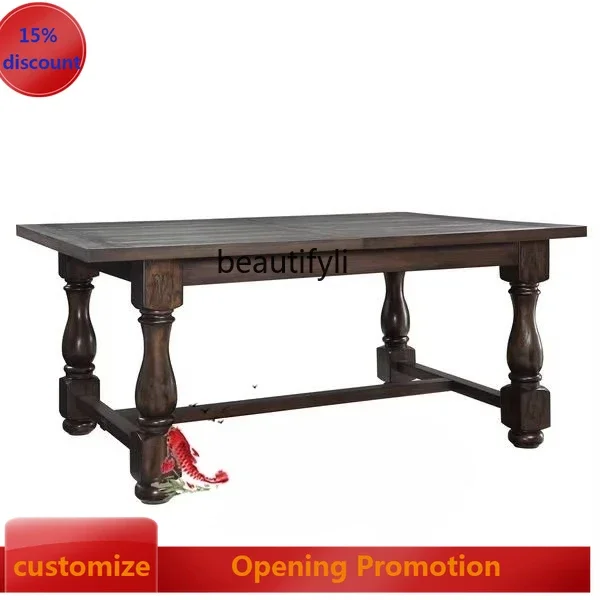 

ss8350 American country solid wood dining table European French dining table retro old rectangular dining table and chair combin
