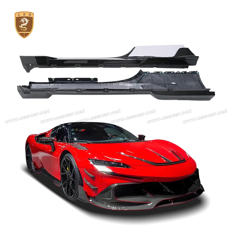 2Pcs Car Side Skirts Extension Rocker Panel Lip For Ferrari SF90 MSY Style Dry Carbon Fiber Winglet Splitters Lip Accessories